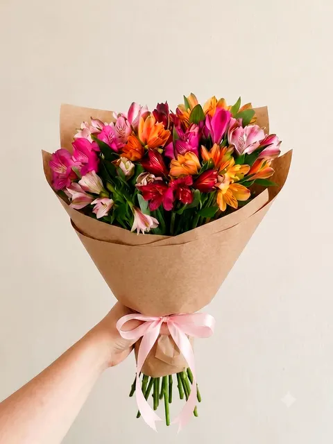 Alstroemeria Signature Bouquet with 9 fresh alstroemerias and greenery – flower delivery in Nicosia, Cyprus.
