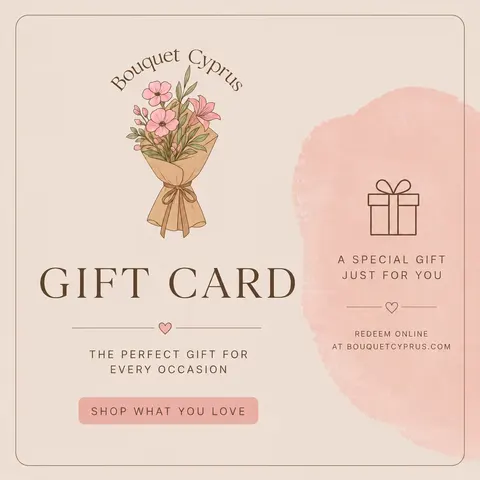 BouquetCyprus gift card with the Bouquet Cyprus logo